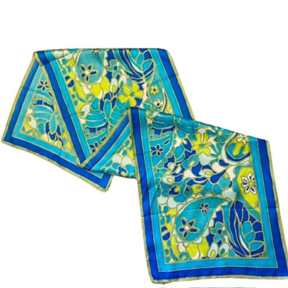 Jim Thompson Silk Scarf NWT Royal Turquoise Lime Oblong